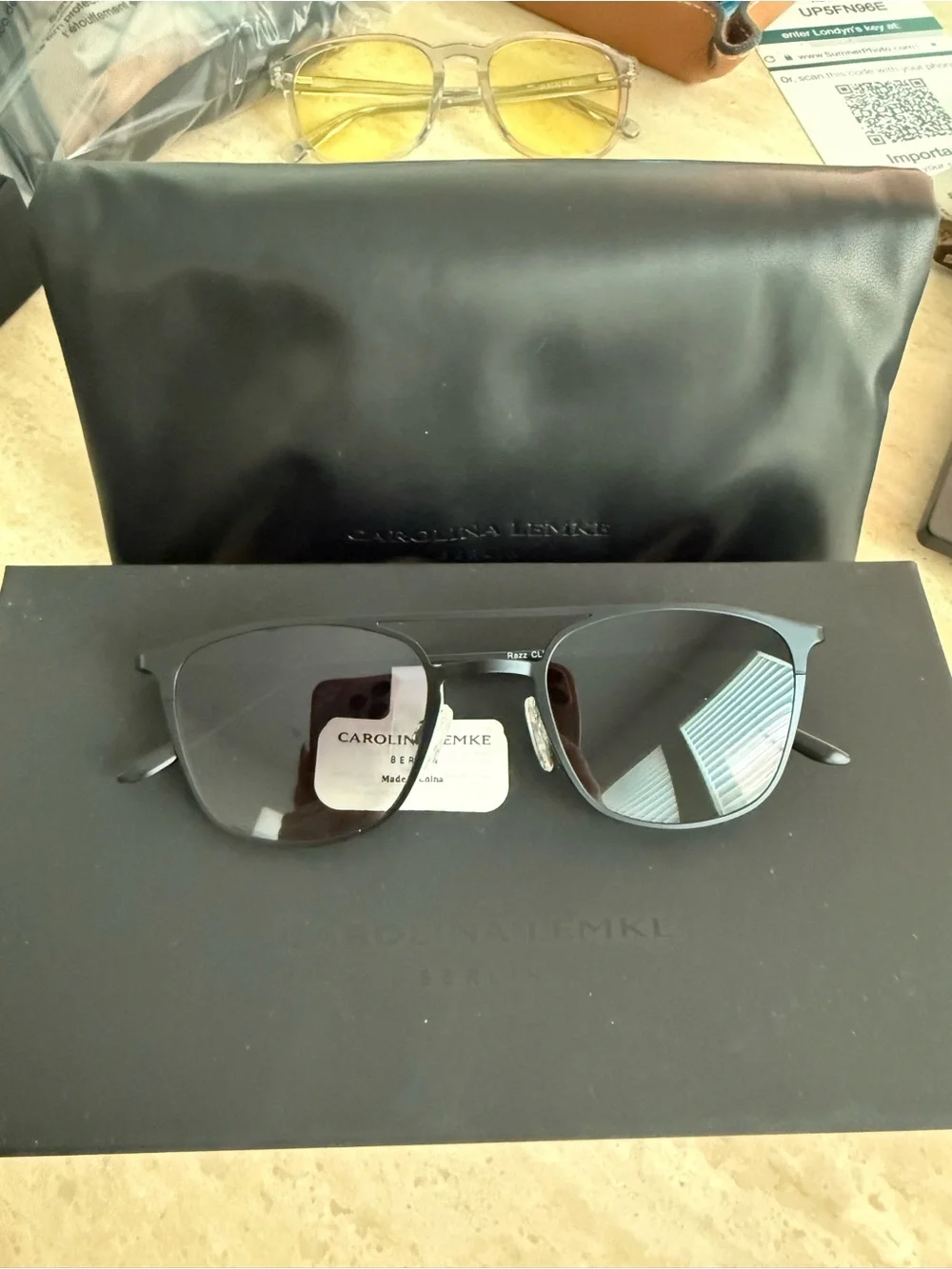 CAROLINA LEMKE Men's Black Metal Sunglasses